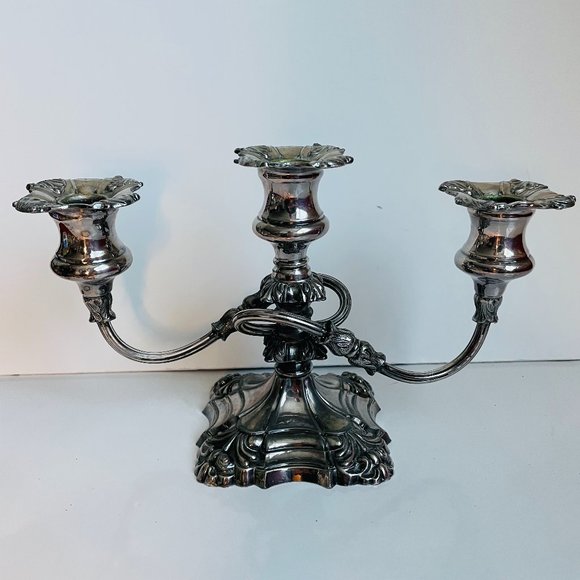 Vintage Solid Metal 3-Arm Coronet Silver Plate EP Lead Heavy Tapper Candlestick - Picture 1 of 15